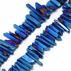Blue Plated Plated Natural Quartz Crystal Beads Strands, Nuggets, Blue Plated, 10~36x4~10x4~10mm, Hole: 1mm, about 75~80pcs/strand, 15.7 inch