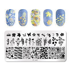 Flower Stainless Steel Nail Art Stamping Plates, Nail Image Templates, Template Tool, Rectangle, Flower, 6x12cm