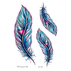 Dodger Blue Feather Pattern Removable Temporary Tattoos Paper Stickers, Dodger Blue, 15x10.5cm