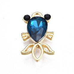 Капри Синий Талисман из сплава, со стразами, без кадмия и без свинца, золотая рыбка, Капри синий, 20x11.5x4.5 мм, отверстие : 1.8 мм