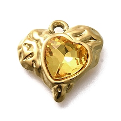 Цитрин 304 подвески из нержавеющей стали, со стразами, реальный 18 k позолоченный, ионное покрытие (ip), сердце, цитрин, 16.5x16.5x5.5 мм, отверстие : 1.8 мм