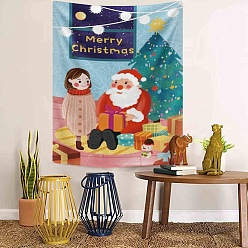 Light Blue Christmas Theme Santa Claus Pattern Polyester Wall Hanging Tapestry, for Bedroom Living Room Decoration, Rectangle, Light Blue, 950x730mm