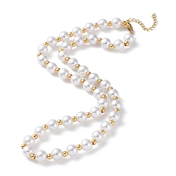 Golden Plastic Pearl Beaded Necklace, with Vacuum Plating 304 Stainless Steel Clasps, Golden, 17.60 inch(44.7cm)