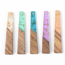 Mixed Color Transparent Resin & Walnut Wood Pendants, with Gold Foil, Trapezoid, Mixed Color, 44.5x8x3mm, Hole: 2mm