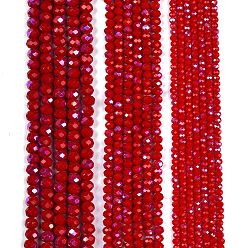 Малиновый Гальванизировать непрозрачные сплошной цвет стеклянные бусы пряди, с половиным покрытием цвета радуги, граненые, рондель, малиновый, 8x6 мм, отверстие : 1 мм, около 60~62 шт / нитка, 39~40 см
