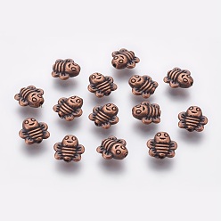 Red Copper Zinc Alloy Beads, Lead Free & Cadmium Free, 3D Bees, Red Copper, 9x9x4mm, Hole: 1mm