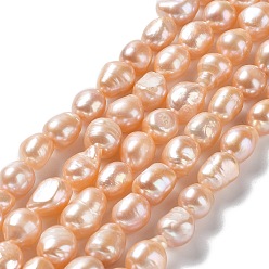PeachPuff Natural Cultured Freshwater Pearl Beads Strands, Two Side Polished, Grade 4A, PeachPuff, 10~12x9~10x7~8mm, Hole: 0.6mm, about 32~33pcs/strand, 13.19''(33.5~34.5cm)