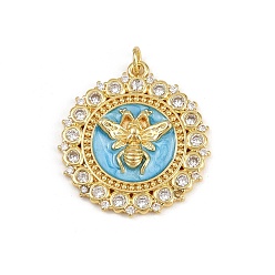 Синий Латунные микро проложить кубического циркония подвески, Пчелы, с эмалью, стойки покрытие, долговечный, без кадмия и без свинца, с целью перехода в кольце, синие, 29x27x3.5 мм, отверстие : 3 мм