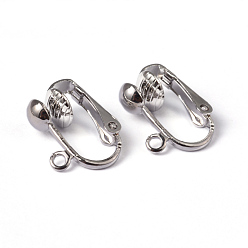 Platinum Iron Clip-on Earring Findings, for non-pierced ears, Platinum Color, Nickel Free, about 13.5mm wide, 15.5mm long, 7mm thick, hole: about 2mm