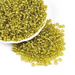 Желтый 6/0 раунд серебряного подкладки круглого отверстия стекла бисер, желтые, 4 мм, отверстие : 1.5 мм, Около 737 шт / 50 г