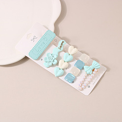Blue Series B Cute Pearl Hair Clip Set with Rhinestone Side Clip - Girl's Hair Accessories