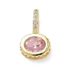 Pink Latón pavimenta colgantes de circonio cúbico, encantos ovales, larga duración plateado, chapado en rack, sin plomo y el cadmio, real 18 k chapado en oro, rosa, 17x10x7.8 mm, agujero: 5x7 mm