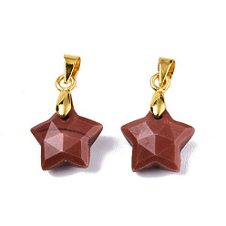 Red Jasper Natural Red Jasper Charms, with Golden Plated Brass Findings, Faceted Star, Star: 12x12.5x5.5mm, Hole: 3.5x4mm