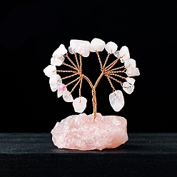 Rose Quartz Natural Rose Quartz Chips Tree Decorations, Gemstone Base with Copper Wire Feng Shui Energy Stone Gift for Home Office Desktop Ornament, 55~70mm