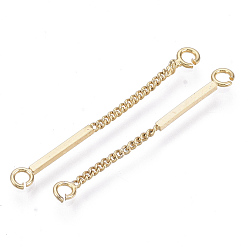 Real 18K Gold Plated Brass Links, with Curb Chain, Nickel Free, Real 18k Gold Plated, 30x3x1mm, Hole: 1.6mm, Stick: 15mm long, 3mm wide, 1mm thick