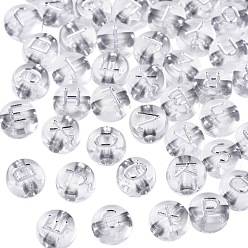 Clear Transparent Acrylic Beads, Metal Enlaced, Flat Round with White Random Letter, Clear, 7x4mm, Hole: 1.8mm, about 1460pcs/200g