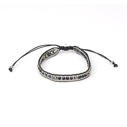 Black Polyster Braided Bead Bracelets, Adjustable Bracelet, Black, Inner Diameter: 2-3/8 inch(6cm), 1Pc/Bag