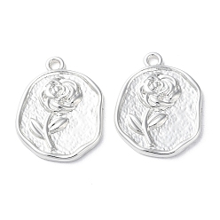Silver Alloy Pendants, Long-Lasting Plated, Nuggest with Rose, Silver, 22.5x17.5x2mm, Hole: 1.6mm
