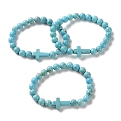 Говлит Браслеты-растяжки из окрашенного натурального говлита с крестообразными и круглыми бусинами, внутренний диаметр: 2-1/8 дюйм (5.5 см)