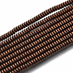 Copper Plated Electroplate Non-magnetic Synthetic Hematite Beads Strands, Flat Round/Disc, Copper Plated, 2x1mm, Hole: 0.8mm, about 450~456pcs/strand, 15.75 inch~15.94 inch(40cm~40.5cm)