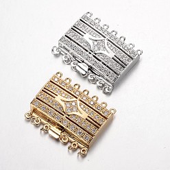 Mixed Color Brass Cubic Zirconia Box Clasps, Cadmium Free & Nickel Free & Lead Free, Rectangle, Mixed Color, 28x36x7.5mm, Hole: 1.5 & 2.5mm