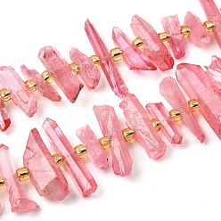 Коралловый Природных кристаллов кварца бисер нитей, граненые, окрашенные, палочка для наггетсов, с бисером, коралл, 11~25x3~9x4~10 мм, отверстие : 1~1.2 мм, около 19~26 шт / нитка, 7.09~7.48'' (18~19 см)