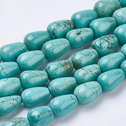 Turquoise Natural Magnesite Beads Strands, Dyed, teardrop, Turquoise, 14x9~10mm, Hole: 1mm, about 28pcs/strands, 15.7 inch(40cm)