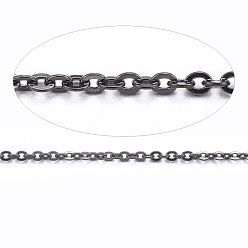 Electrophoresis Black 304 Stainless Steel Cable Chains, Soldered, with Spool, Flat Oval, Electrophoresis Black, 1.5x1.3x0.3mm, about 32.8 Feet(10m)/roll