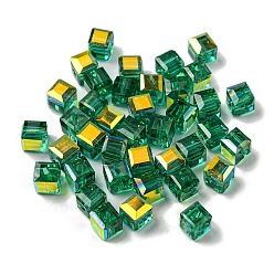 Sea Green Electroplate Glass Beads, Faceted, Cube, Sea Green, 5.5x5.5x5.5mm, Hole: 1.6mm , 100pcs/bag