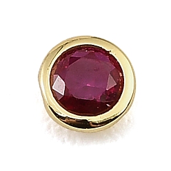 Magenta Brass Pave Cubic Zirconia Cabochons, Flat Round, Faceted, Pointed Back, Rack Plating, Long-Lasting Plated, Cadmium Free & Lead Free, Real 18K Gold Plated, Magenta, 5x2.5mm