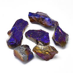 Indigo Electroplate Rough Raw Natural Quartz Crystal Pendants, Nuggets, Indigo, 20~52x20~30x10~21mm, Hole: 2mm