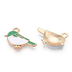 Средний Морско-зеленый Талисман из сплава, с эмалью, золотой свет, птица, средний морской зеленый, 15.5x19.5x3 мм, отверстие : 2 мм