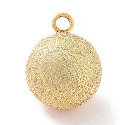 Golden Brass Bell Pendants, Suikin Bell, Texture Round Charms, Golden, 22x17mm, Hole: 3mm