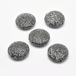 Hematite Polymer Clay Rhinestone Beads, Flat Round, Hematite, 29~30x9~10mm, Hole: 1.5mm