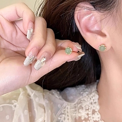 Platinum Alloy & Half Round Glass Studs Earrings, with Rhodium Plated 925 Sterling Silver Pins, Platinum, 50x50mm