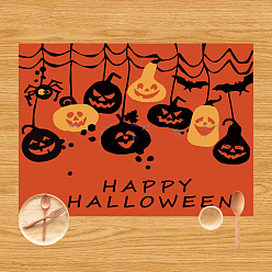 Orange Red Halloween Pumpkin Pattern Polyester Placemats, Oilproof Anti-fouling Hot Pads, for Cooking Baking, Rectangle, Orange Red, 320x420mm