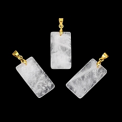 Хрусталь Ограненные подвески из натуральных кристаллов кварца, Прямоугольные подвески с латунными зажимами золотистого цвета, 25x13x4 мм, отверстие : 5x4 мм
