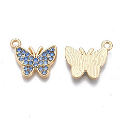 Сапфир Подвески из сплава , со стразами, без кадмия, без никеля и без свинца, бабочки прелести, золотой свет, сапфир, 15x17x2.5 мм, отверстие : 1.6 мм
