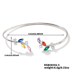 Разноцветный Элегантные латунные браслеты-манжеты в форме листа с кубическим цирконием для женщин, платина, красочный, внутренний диаметр: 2-1/2 дюйм (6.5 см)