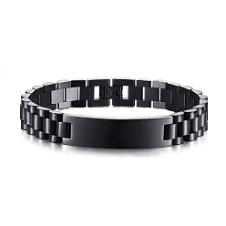 Black Stainless Steel Watch Band Bracelets, Blank Stamping Tag Bracelet for Men Women, Black, 8-1/4x1/2 inch(21x1.2cm)