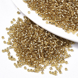 Goldenrod Glass Seed Beads, Fit for Machine Eembroidery, Silver Lined, Round, Goldenrod, 11/0, 2x1.5mm, Hole: 1mm, about 30000pcs/bag