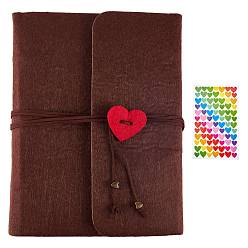 Coffee DIY Felt Scrapbook Photo Album, for Travel Graduation Self-adhesive Picture, with Heart Pattern Cloth Picture Stickers, Coffee, 230~235x250x35mm, 1pc