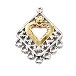 Золотой & Цвет Нержавеющей Стали 304 нержавеющей стали ссылки люстра компонент, ионное покрытие (ip), полые сердечные ромбовидные звенья, золотые и нержавеющая сталь цвет, 31.5x25.5x2.5 мм, отверстия : 1.6 mm и 1.8 мм