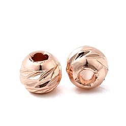 Розовое Золото Рифленые круглые латунные бусины, долговечный, стойки покрытие, без свинца и без кадмия, розовое золото , 6x5 мм, отверстие : 2 мм
