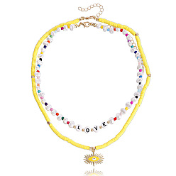 Yellow clay Bohemian Alphabet Colorful Clay Evil Eye Baroque Pearl Necklace for Women