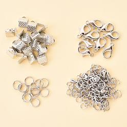 Platinum 50 Pieces DIY Ribbon Ends Making Kits, Including Iron Ribbon Crimp Ends & Unsoldered Jump Rings, Zinc Alloy Lobster Claw Clasps, Brass Chain Extenders, Platinum, 6x7mm