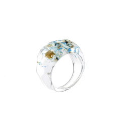Deep Sky Blue Transparent Resin Finger Ring, Pressed Flower Jewelry for Women, Deep Sky Blue, US Size 6 1/2(16.9mm)