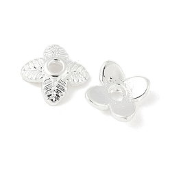 Серебро Шапочки и конусы для бусин, латунные, 4-лепестков цветка, серебряные, 6x6x2 мм, отверстие : 1.4 мм