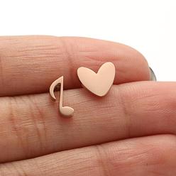 Rose gold Asymmetric Heart Music Note Earrings for Women, Geometric and Simple Design Jewelry