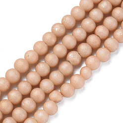 BurlyWood Electroplate Frosted Glass Beads Strands, Round, BurlyWood, 5x4mm, Hole: 1mm, about 98~102Pcs/strand, 16.14 inch~16.54 inch(41~42cm)
